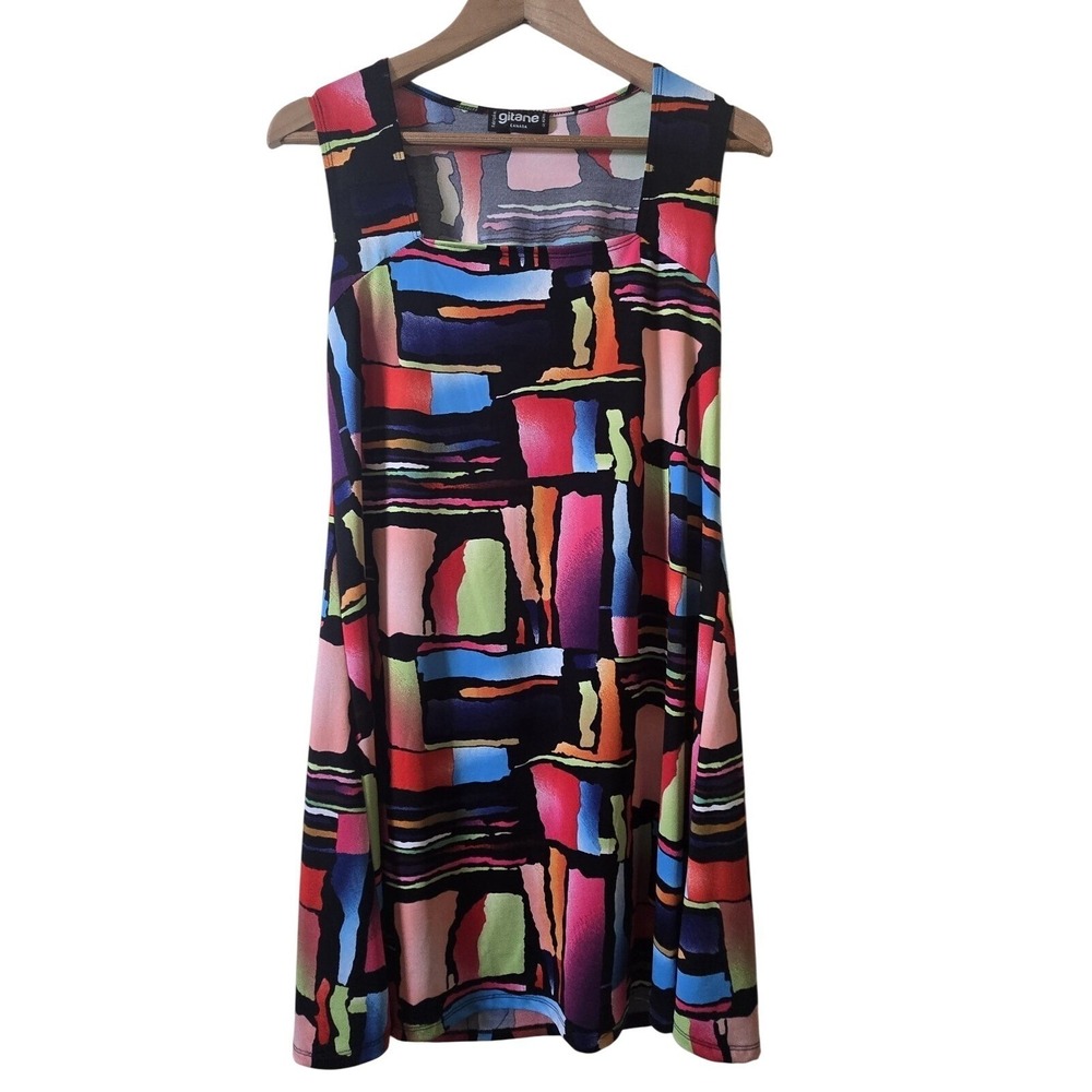 Gitane Tank Dress Women M Multicolor Abstract Geometric Square Neck ALine Canada